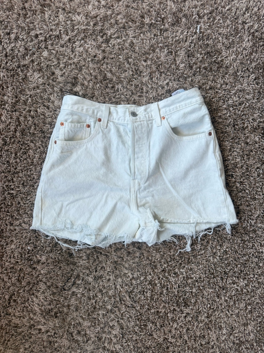 Levi's White Frayed Hem Denim Shorts
